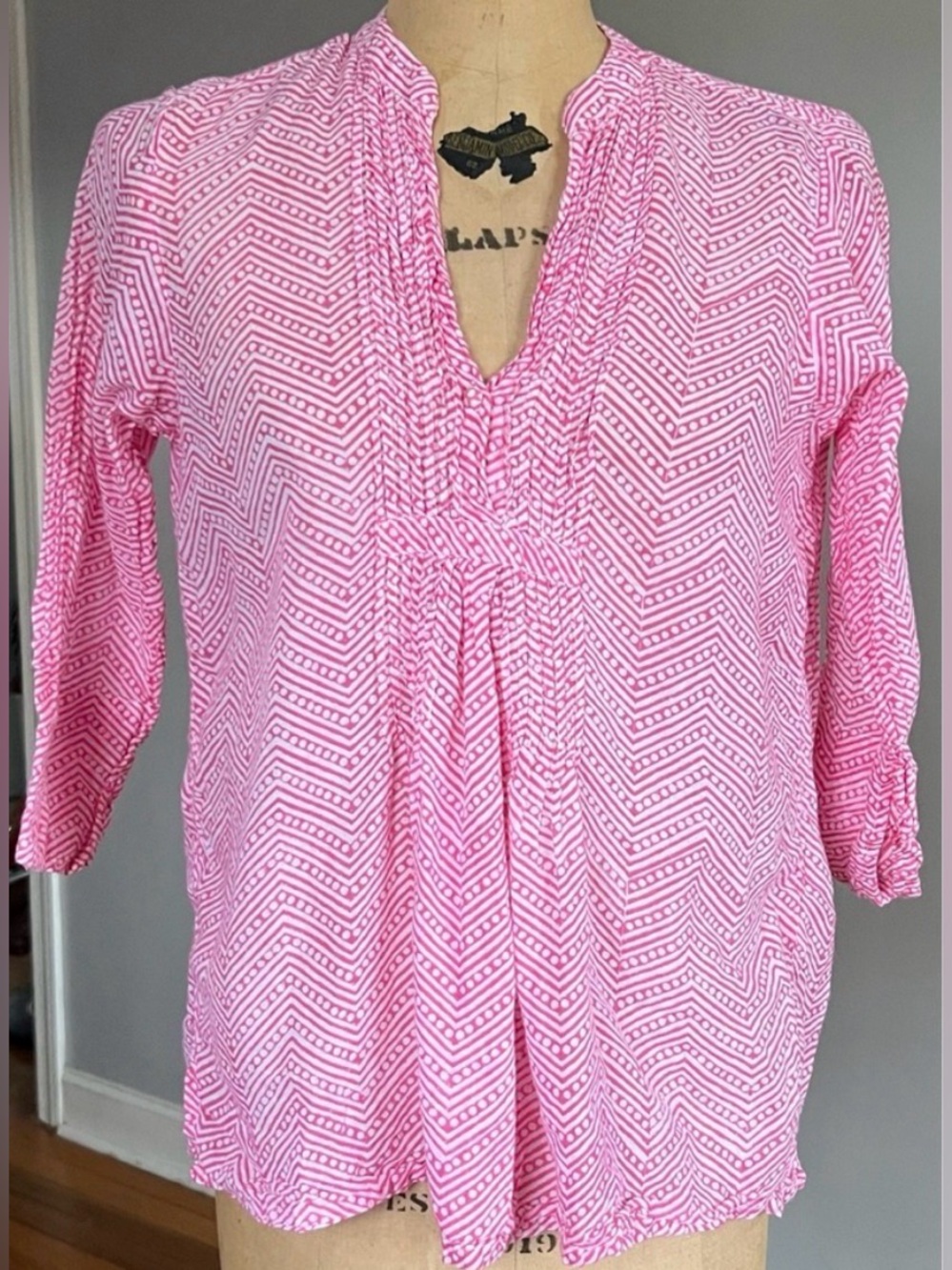 Oliphant Pintuck Pink White Lightweight Tunic S